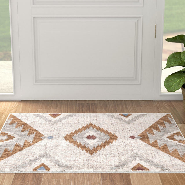 Ivory 4' x 6' Eco Southwestern Rectangle Area Rug 100% Recycled Space Dyed Polyester With Cotton Backing Carpet for Natural Home Decor for Sale at Rug Engine