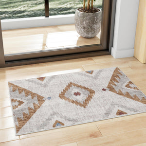 Ivory 4' x 6' Eco Southwestern Rectangle Area Rug 100% Recycled Space Dyed Polyester With Cotton Backing Carpet for Natural Home Decor for Sale at Rug Engine
