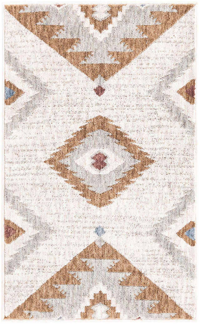 Ivory 2' x 3' Eco Southwestern Rectangle Area Rug 100% Recycled Space Dyed Polyester With Cotton Backing Carpet for Natural Home Decor for Sale at Rug Engine