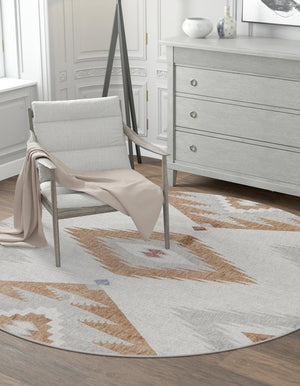 Ivory 3' 3 x 3' 3 Eco Southwestern Round Area Rug 100% Recycled Space Dyed Polyester With Cotton Backing Carpet for Natural Home Decor for Sale at Rug Engine