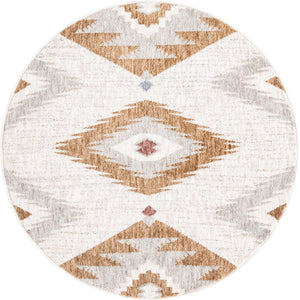 Ivory 3' 3 x 3' 3 Eco Southwestern Round Area Rug 100% Recycled Space Dyed Polyester With Cotton Backing Carpet for Natural Home Decor for Sale at Rug Engine