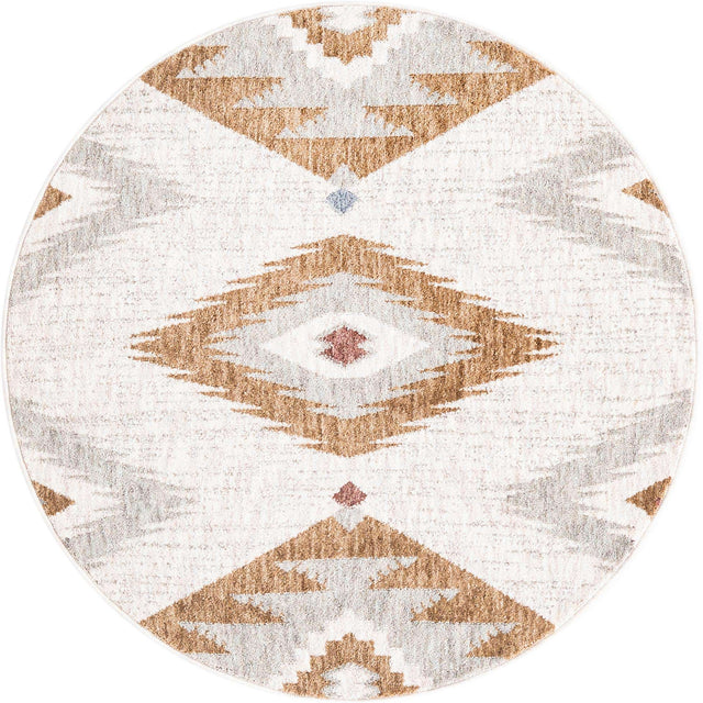 Ivory 3' 3 x 3' 3 Eco Southwestern Round Area Rug 100% Recycled Space Dyed Polyester With Cotton Backing Carpet for Natural Home Decor for Sale at Rug Engine
