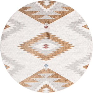 Ivory 7' x 7' Eco Southwestern Round Area Rug 100% Recycled Space Dyed Polyester With Cotton Backing Carpet for Natural Home Decor for Sale at Rug Engine