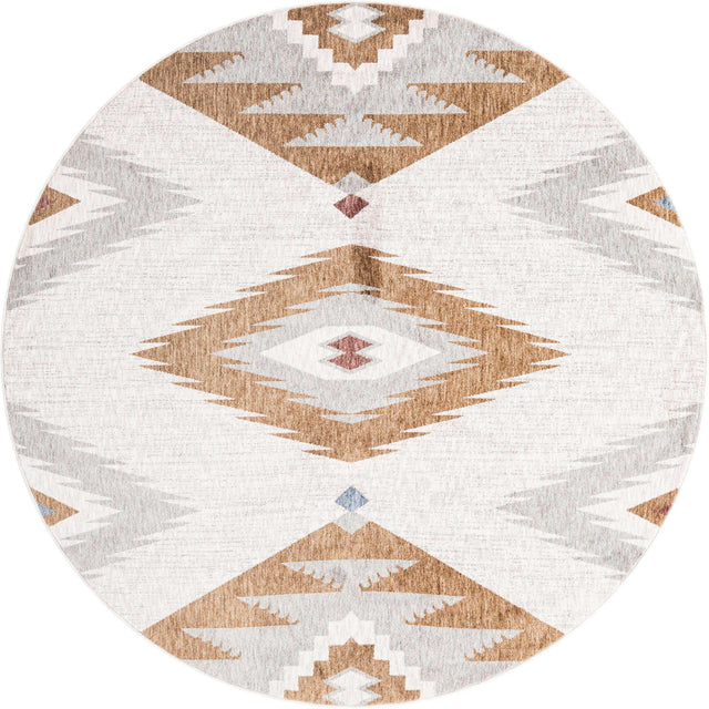 Ivory 7' x 7' Eco Southwestern Round Area Rug 100% Recycled Space Dyed Polyester With Cotton Backing Carpet for Natural Home Decor for Sale at Rug Engine