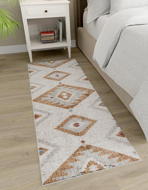 Ivory 2' x 8' Eco Southwestern Runner Area Rug 100% Recycled Space Dyed Polyester With Cotton Backing Carpet for Natural Home Decor for Sale at Rug Engine