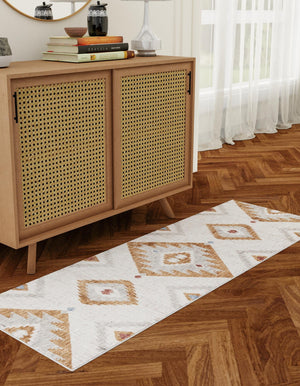 Ivory 2' x 8' Eco Southwestern Runner Area Rug 100% Recycled Space Dyed Polyester With Cotton Backing Carpet for Natural Home Decor for Sale at Rug Engine