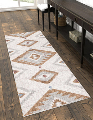 Ivory 2' x 8' Eco Southwestern Runner Area Rug 100% Recycled Space Dyed Polyester With Cotton Backing Carpet for Natural Home Decor for Sale at Rug Engine