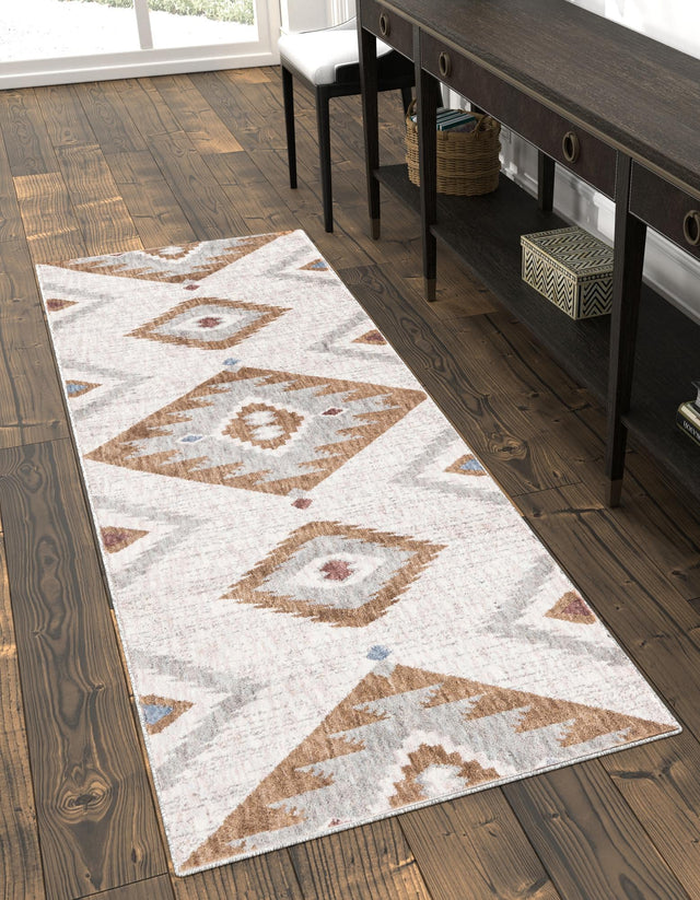 Ivory 2' 7 x 12' Eco Southwestern Runner Area Rug 100% Recycled Space Dyed Polyester With Cotton Backing Carpet for Natural Home Decor for Sale at Rug Engine