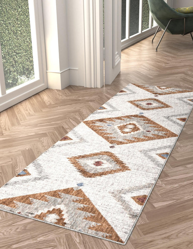 Ivory 2' x 8' Eco Southwestern Runner Area Rug 100% Recycled Space Dyed Polyester With Cotton Backing Carpet for Natural Home Decor for Sale at Rug Engine