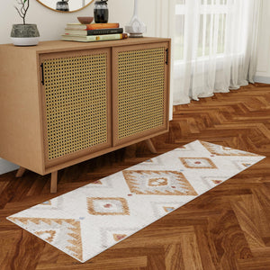 Ivory 2' x 6' Eco Southwestern Runner Area Rug 100% Recycled Space Dyed Polyester With Cotton Backing Carpet for Natural Home Decor for Sale at Rug Engine