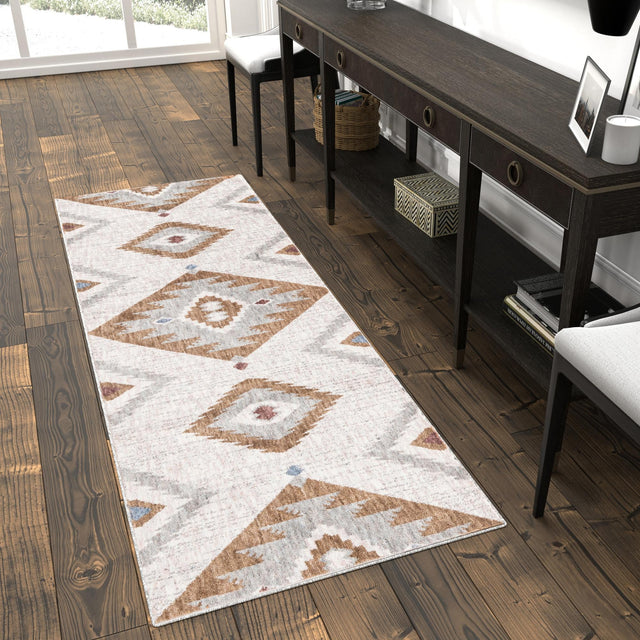 Ivory 2' x 8' Eco Southwestern Runner Area Rug 100% Recycled Space Dyed Polyester With Cotton Backing Carpet for Natural Home Decor for Sale at Rug Engine