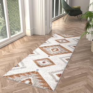 Ivory 2' x 8' Eco Southwestern Runner Area Rug 100% Recycled Space Dyed Polyester With Cotton Backing Carpet for Natural Home Decor for Sale at Rug Engine
