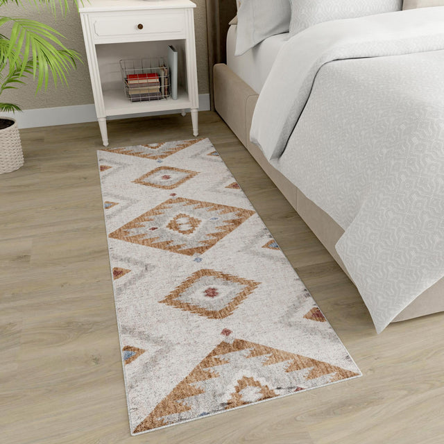 Ivory 2' x 8' Eco Southwestern Runner Area Rug 100% Recycled Space Dyed Polyester With Cotton Backing Carpet for Natural Home Decor for Sale at Rug Engine
