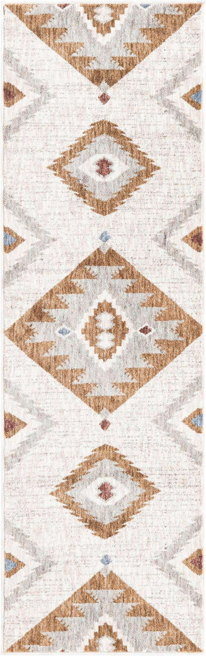 Ivory 2' x 6' Eco Southwestern Runner Area Rug 100% Recycled Space Dyed Polyester With Cotton Backing Carpet for Natural Home Decor for Sale at Rug Engine