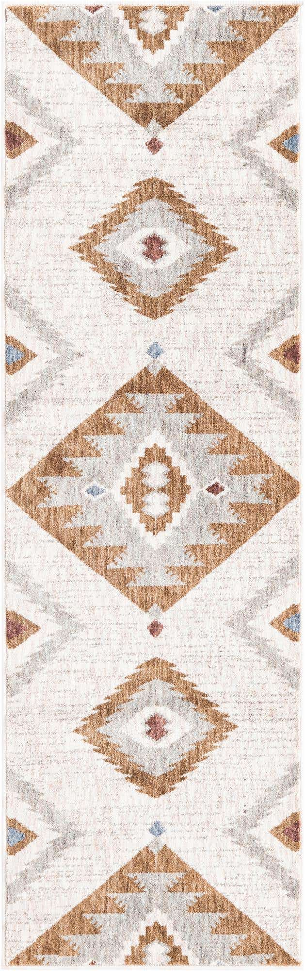 Ivory 2' x 6' Eco Southwestern Runner Area Rug 100% Recycled Space Dyed Polyester With Cotton Backing Carpet for Natural Home Decor for Sale at Rug Engine
