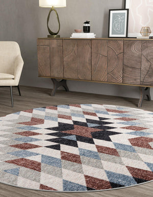 Multicolor 7' x 7' Eco Southwestern Round Area Rug 100% Recycled Space Dyed Polyester With Cotton Backing Carpet for Natural Home Decor for Sale at Rug Engine