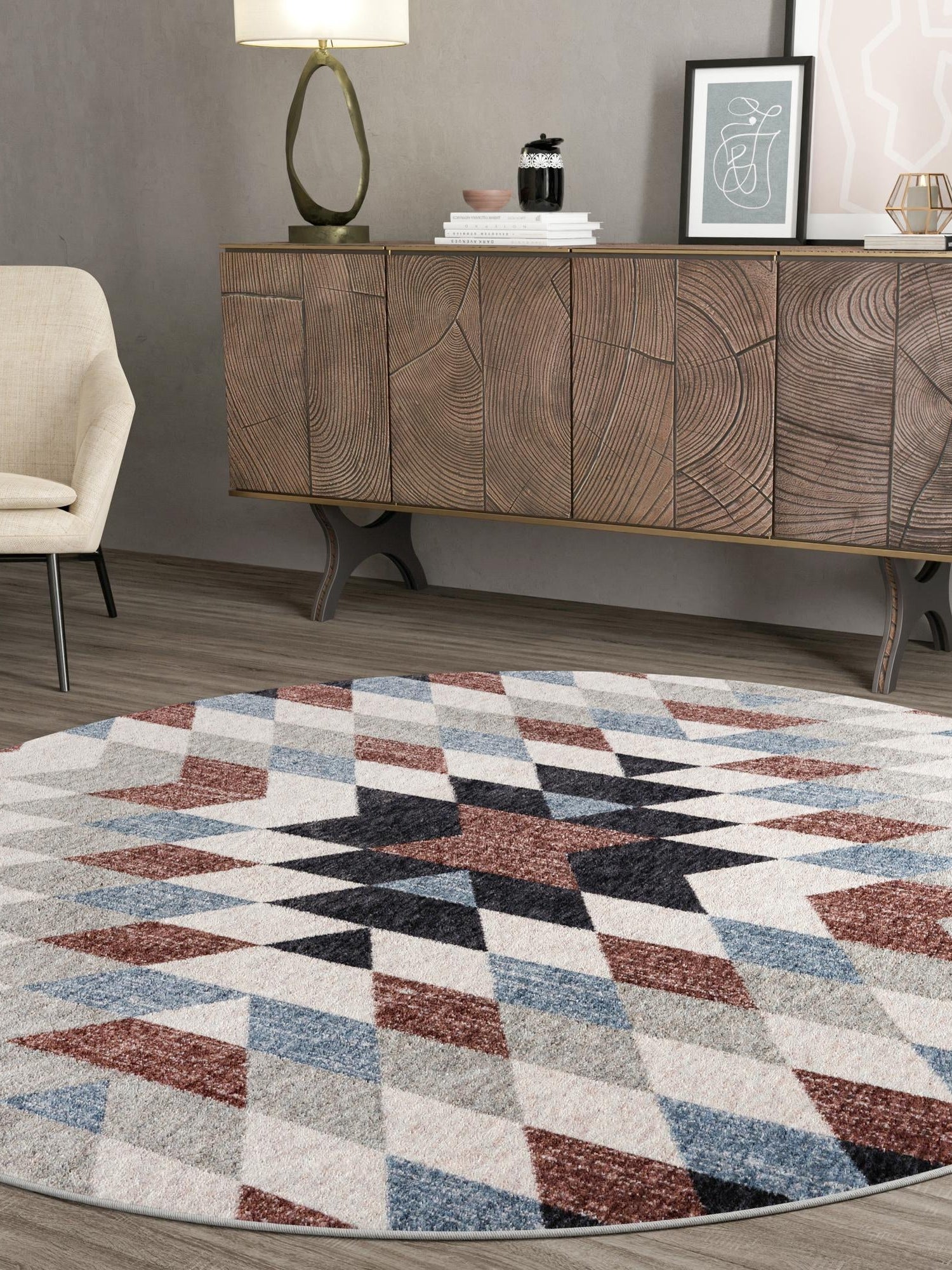 Multicolor 3' 3 x 3' 3 Eco Southwestern Round Area Rug 100% Recycled Space Dyed Polyester With Cotton Backing Carpet for Natural Home Decor for Sale at Rug Engine