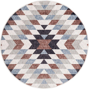Multicolor 3' 3 x 3' 3 Eco Southwestern Round Area Rug 100% Recycled Space Dyed Polyester With Cotton Backing Carpet for Natural Home Decor for Sale at Rug Engine