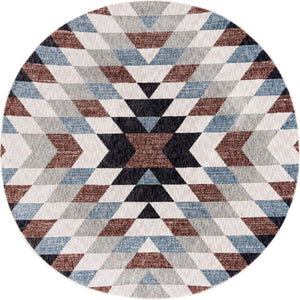 Multicolor 7' x 7' Eco Southwestern Round Area Rug 100% Recycled Space Dyed Polyester With Cotton Backing Carpet for Natural Home Decor for Sale at Rug Engine