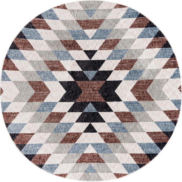 Multicolor 7' x 7' Eco Southwestern Round Area Rug 100% Recycled Space Dyed Polyester With Cotton Backing Carpet for Natural Home Decor for Sale at Rug Engine