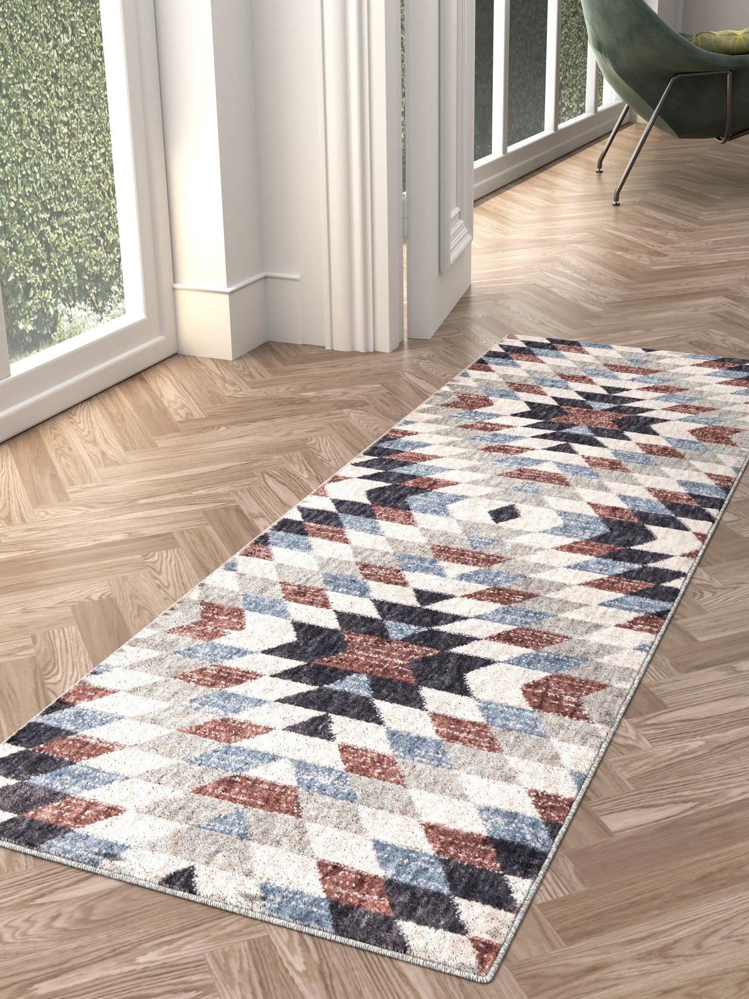 Multicolor 2' 7 x 12' Eco Southwestern Runner Area Rug 100% Recycled Space Dyed Polyester With Cotton Backing Carpet for Natural Home Decor for Sale at Rug Engine