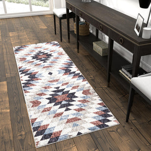 Multicolor 2' x 8' Eco Southwestern Runner Area Rug 100% Recycled Space Dyed Polyester With Cotton Backing Carpet for Natural Home Decor for Sale at Rug Engine