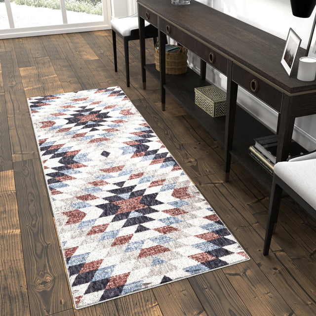 Multicolor 2' x 8' Eco Southwestern Runner Area Rug 100% Recycled Space Dyed Polyester With Cotton Backing Carpet for Natural Home Decor for Sale at Rug Engine