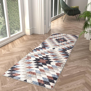 Multicolor 2' x 8' Eco Southwestern Runner Area Rug 100% Recycled Space Dyed Polyester With Cotton Backing Carpet for Natural Home Decor for Sale at Rug Engine