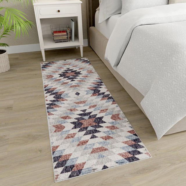 Multicolor 2' x 8' Eco Southwestern Runner Area Rug 100% Recycled Space Dyed Polyester With Cotton Backing Carpet for Natural Home Decor for Sale at Rug Engine