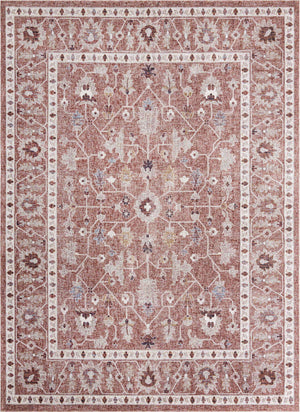 Dusty Rose 10' x 13' Eco Traditional Rectangle Area Rug 100% Recycled Space Dyed Polyester With Cotton Backing Classic Pattern Carpet for Living, Dining, Office Space for Sale at Rug Engine