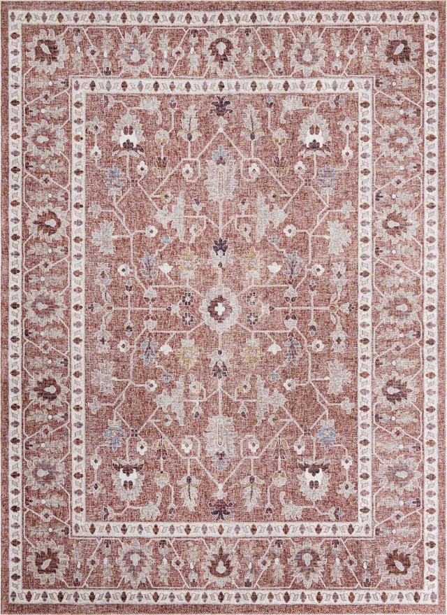 Dusty Rose 10' x 13' Eco Traditional Rectangle Area Rug 100% Recycled Space Dyed Polyester With Cotton Backing Classic Pattern Carpet for Living, Dining, Office Space for Sale at Rug Engine