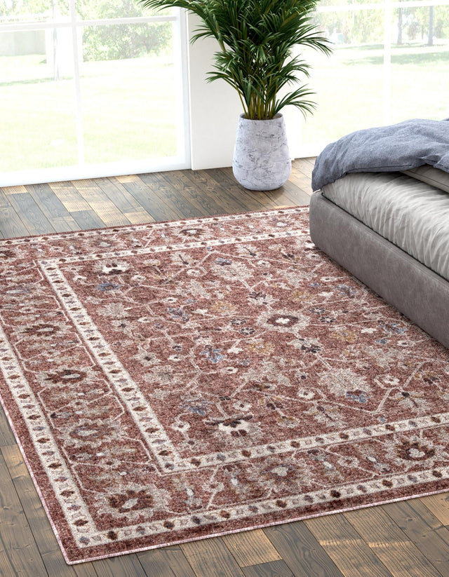 Dusty Rose 4' x 6' Eco Traditional Rectangle Area Rug 100% Recycled Space Dyed Polyester With Cotton Backing Classic Pattern Carpet for Living, Dining, Office Space for Sale at Rug Engine