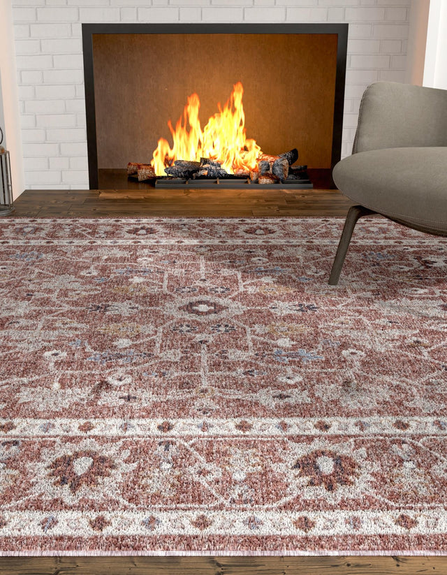 Dusty Rose 4' x 6' Eco Traditional Rectangle Area Rug 100% Recycled Space Dyed Polyester With Cotton Backing Classic Pattern Carpet for Living, Dining, Office Space for Sale at Rug Engine