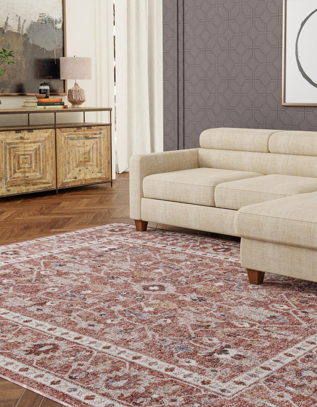 Dusty Rose 4' x 6' Eco Traditional Rectangle Area Rug 100% Recycled Space Dyed Polyester With Cotton Backing Classic Pattern Carpet for Living, Dining, Office Space for Sale at Rug Engine