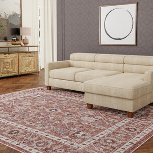 Dusty Rose 4' x 6' Eco Traditional Rectangle Area Rug 100% Recycled Space Dyed Polyester With Cotton Backing Classic Pattern Carpet for Living, Dining, Office Space for Sale at Rug Engine