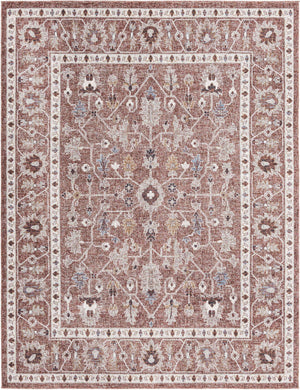 Dusty Rose 7' 10 x 10' Eco Traditional Rectangle Area Rug 100% Recycled Space Dyed Polyester With Cotton Backing Classic Pattern Carpet for Living, Dining, Office Space for Sale at Rug Engine