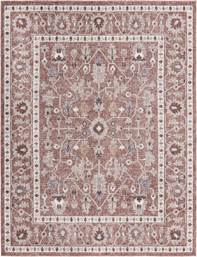 Dusty Rose 7' 10 x 10' Eco Traditional Rectangle Area Rug 100% Recycled Space Dyed Polyester With Cotton Backing Classic Pattern Carpet for Living, Dining, Office Space for Sale at Rug Engine