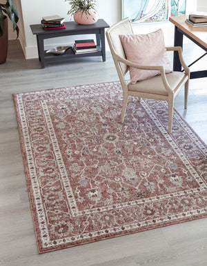 Dusty Rose 10' x 13' Eco Traditional Rectangle Area Rug 100% Recycled Space Dyed Polyester With Cotton Backing Classic Pattern Carpet for Living, Dining, Office Space for Sale at Rug Engine