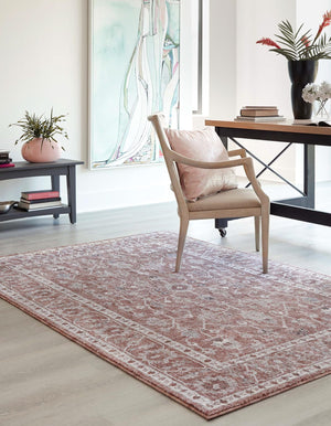 Dusty Rose 2' x 3' Eco Traditional Rectangle Area Rug 100% Recycled Space Dyed Polyester With Cotton Backing Classic Pattern Carpet for Living, Dining, Office Space for Sale at Rug Engine
