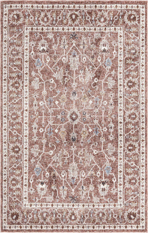 Dusty Rose 5' 3 x 8' Eco Traditional Rectangle Area Rug 100% Recycled Space Dyed Polyester With Cotton Backing Classic Pattern Carpet for Living, Dining, Office Space for Sale at Rug Engine
