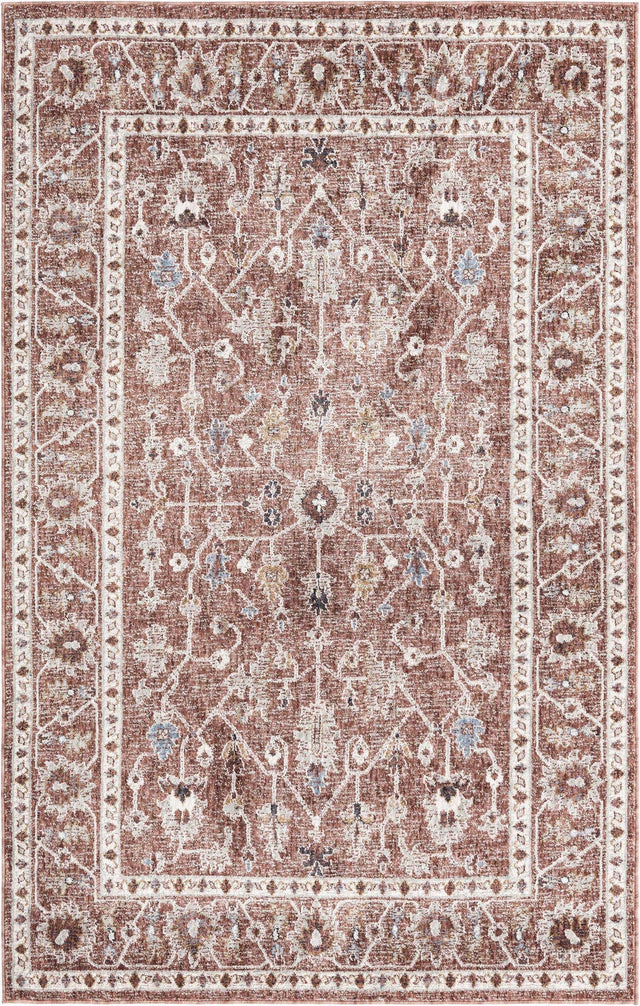 Dusty Rose 5' 3 x 8' Eco Traditional Rectangle Area Rug 100% Recycled Space Dyed Polyester With Cotton Backing Classic Pattern Carpet for Living, Dining, Office Space for Sale at Rug Engine