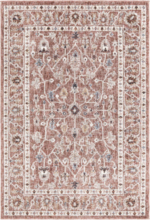 Dusty Rose 4' x 6' Eco Traditional Rectangle Area Rug 100% Recycled Space Dyed Polyester With Cotton Backing Classic Pattern Carpet for Living, Dining, Office Space for Sale at Rug Engine