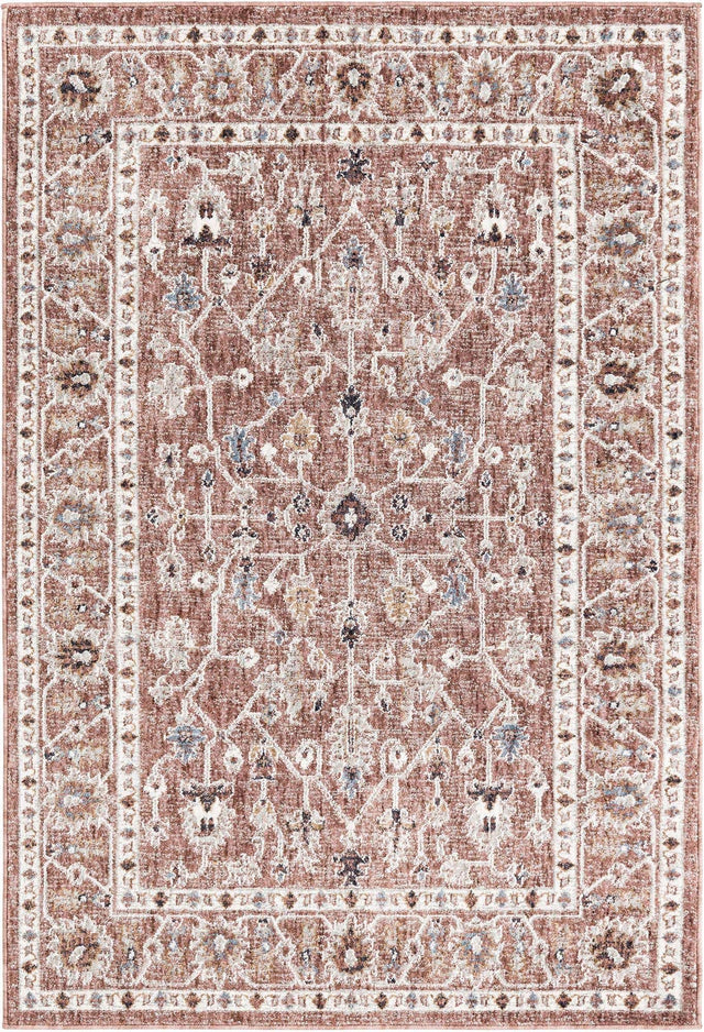 Dusty Rose 4' x 6' Eco Traditional Rectangle Area Rug 100% Recycled Space Dyed Polyester With Cotton Backing Classic Pattern Carpet for Living, Dining, Office Space for Sale at Rug Engine