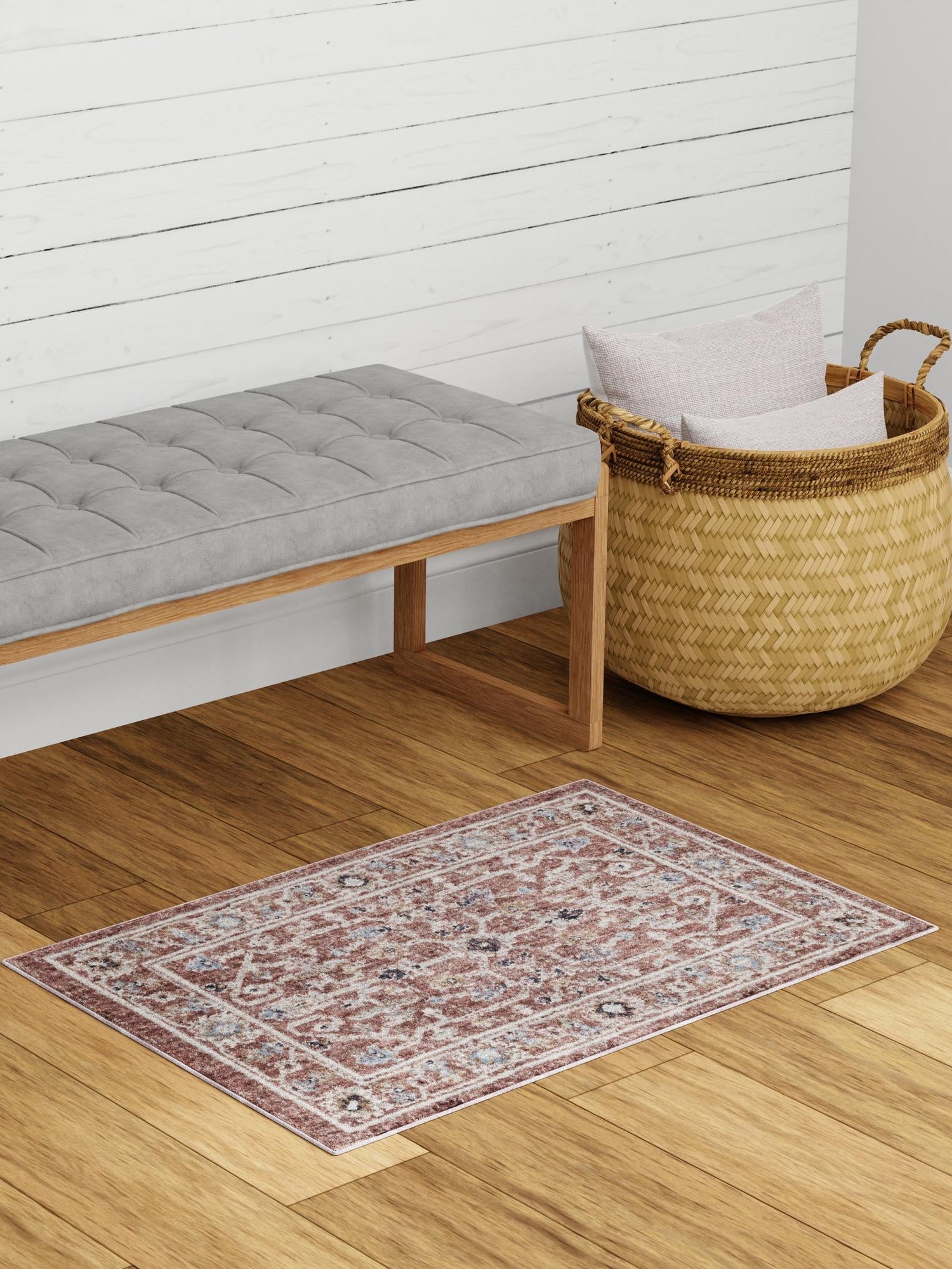 Dusty Rose 10' x 13' Eco Traditional Rectangle Area Rug 100% Recycled Space Dyed Polyester With Cotton Backing Classic Pattern Carpet for Living, Dining, Office Space for Sale at Rug Engine
