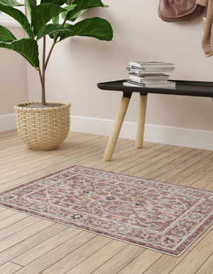 Dusty Rose 4' x 6' Eco Traditional Rectangle Area Rug 100% Recycled Space Dyed Polyester With Cotton Backing Classic Pattern Carpet for Living, Dining, Office Space for Sale at Rug Engine