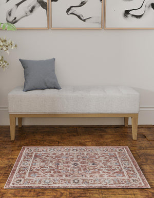 Dusty Rose 4' x 6' Eco Traditional Rectangle Area Rug 100% Recycled Space Dyed Polyester With Cotton Backing Classic Pattern Carpet for Living, Dining, Office Space for Sale at Rug Engine