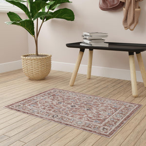 Dusty Rose 4' x 6' Eco Traditional Rectangle Area Rug 100% Recycled Space Dyed Polyester With Cotton Backing Classic Pattern Carpet for Living, Dining, Office Space for Sale at Rug Engine
