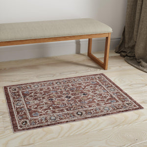 Dusty Rose 4' x 6' Eco Traditional Rectangle Area Rug 100% Recycled Space Dyed Polyester With Cotton Backing Classic Pattern Carpet for Living, Dining, Office Space for Sale at Rug Engine
