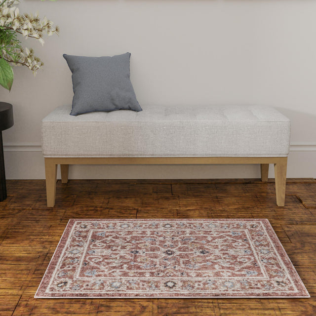 Dusty Rose 4' x 6' Eco Traditional Rectangle Area Rug 100% Recycled Space Dyed Polyester With Cotton Backing Classic Pattern Carpet for Living, Dining, Office Space for Sale at Rug Engine
