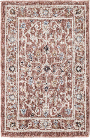 Dusty Rose 2' x 3' Eco Traditional Rectangle Area Rug 100% Recycled Space Dyed Polyester With Cotton Backing Classic Pattern Carpet for Living, Dining, Office Space for Sale at Rug Engine